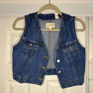 Cropped Denim Vest with Buttons